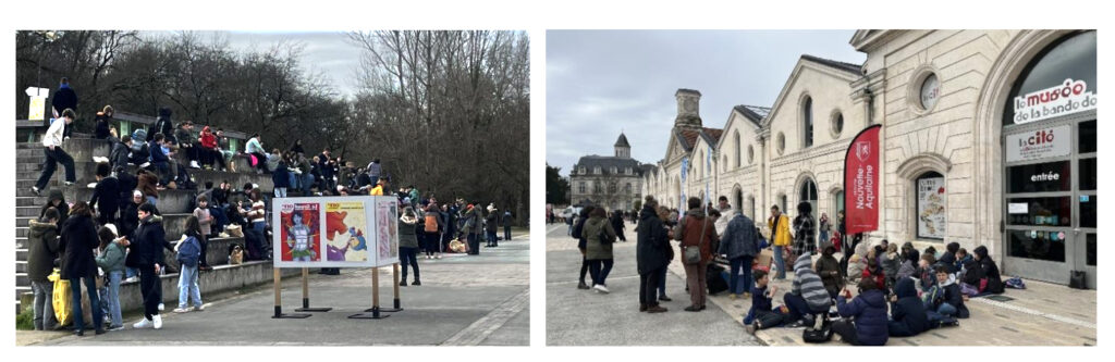 Le public devant les portes et sur les marches en face de Magelis.